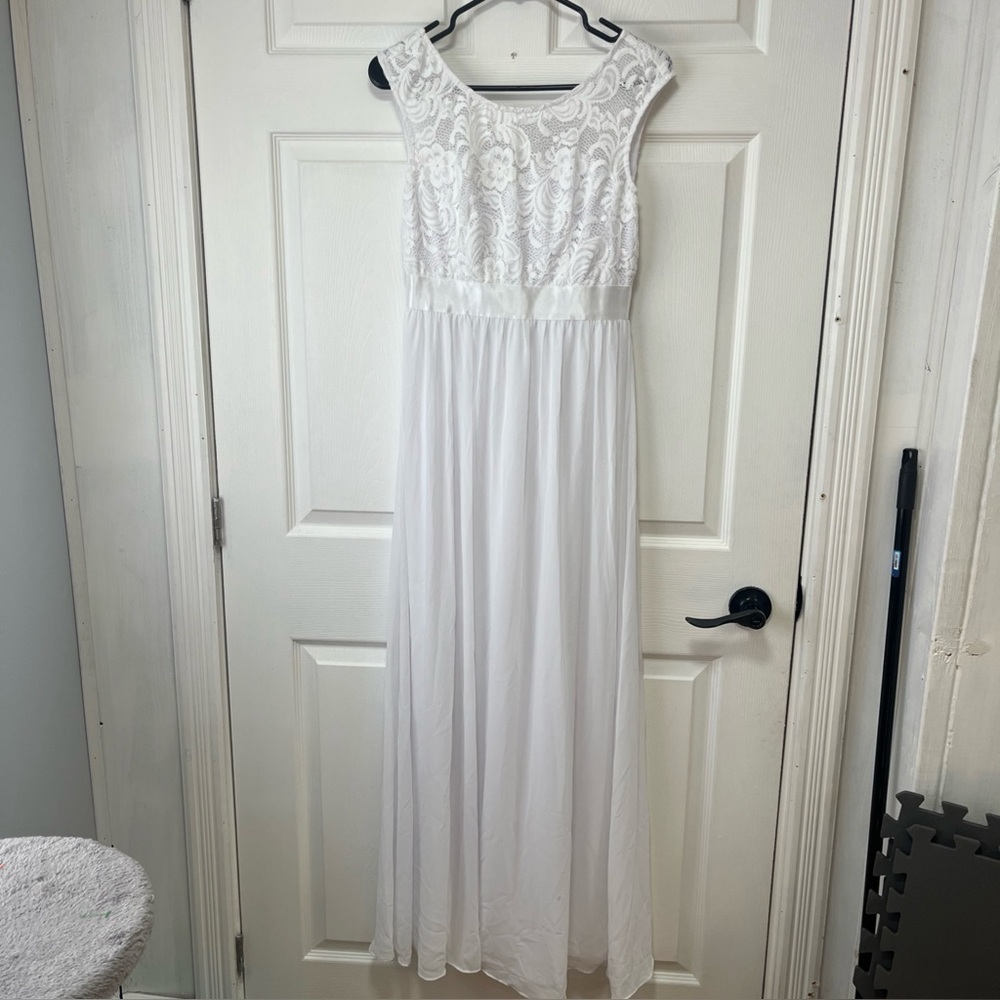 Ever Pretty Dress M(6) White Long Bridal Gown Summer Lace Sleeveless NWT